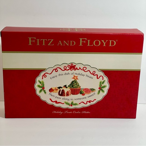 Fitz and Floyd White Ribbon Holly Earthenware Holiday Treats Cookie Platter - Picture 3 of 10